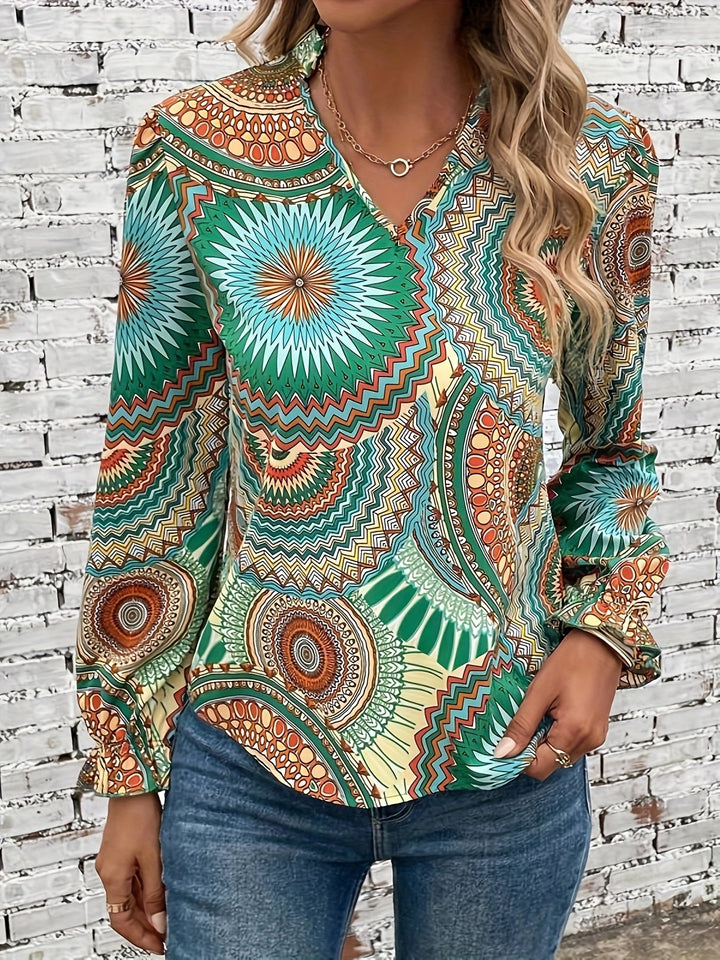 Damen Bluse mit Blumenmuster & V-Ausschnitt für Frühling & Herbst – Selina