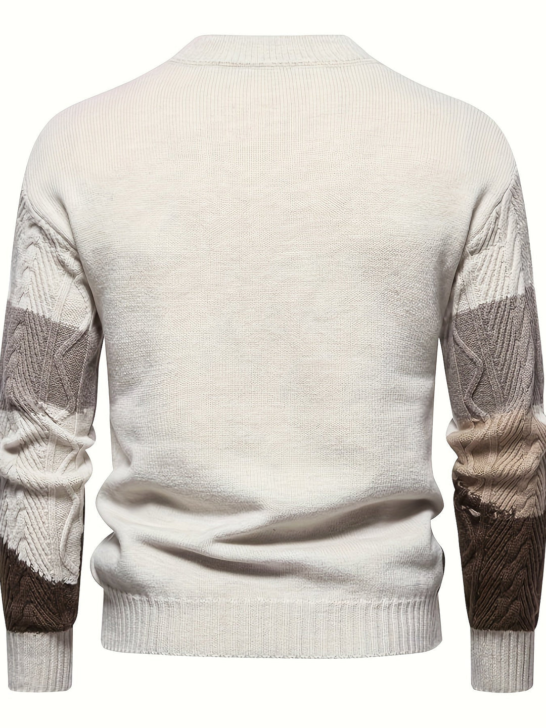 Herrenpullover beige-braun, Strickmuster, Langarm, Baumwolle, modisch, Herbstmode.