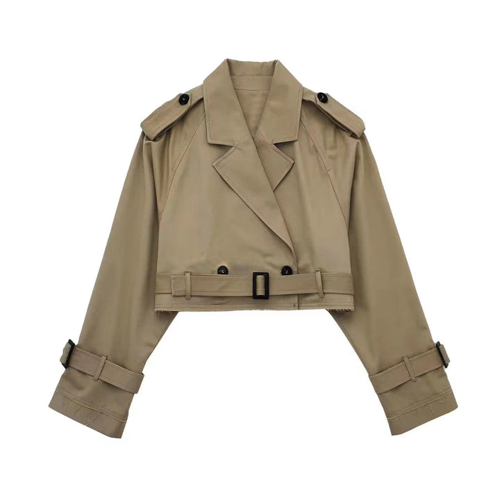 Herbstlicher Trendiger Kurzer Damen-Trenchcoat mit Gürtel – Amelie