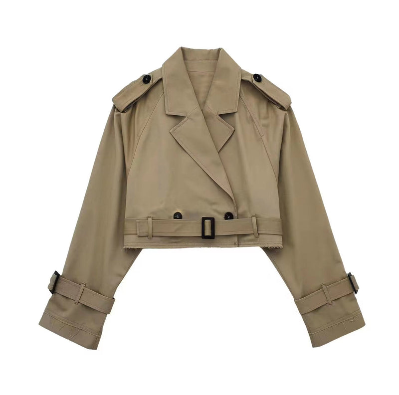 Herbstlicher Trendiger Kurzer Damen-Trenchcoat mit Gürtel – Amelie