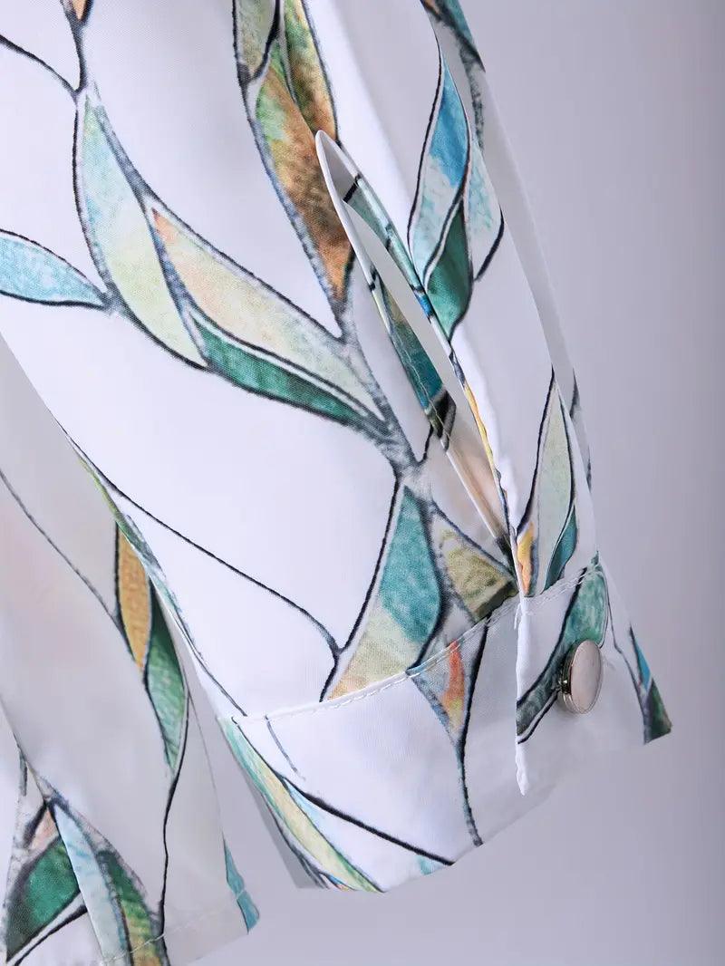 Herbstliche Damenbluse mit abstraktem Muster und Knopfleiste – Marlene