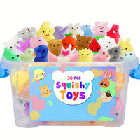 36 Stück Squishy Toys Set, bunte Tierfiguren, Stressabbau, weiches Material, Kinder Geschenkbox