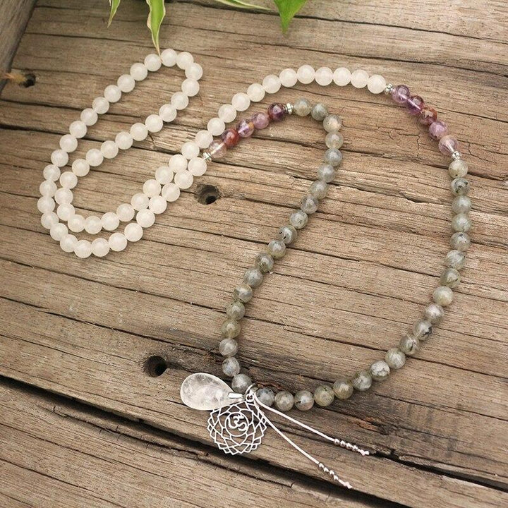 8mm Naturstein Japa Mala, Amethyst, Labradorit, Weiß, Chakra, Meditation, spiritueller Schmuck.