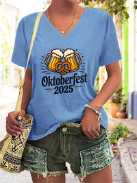 Damen Plus Size V-Ausschnitt T-Shirt mit Grafikprint – Anneliese Oktoberfest 2025