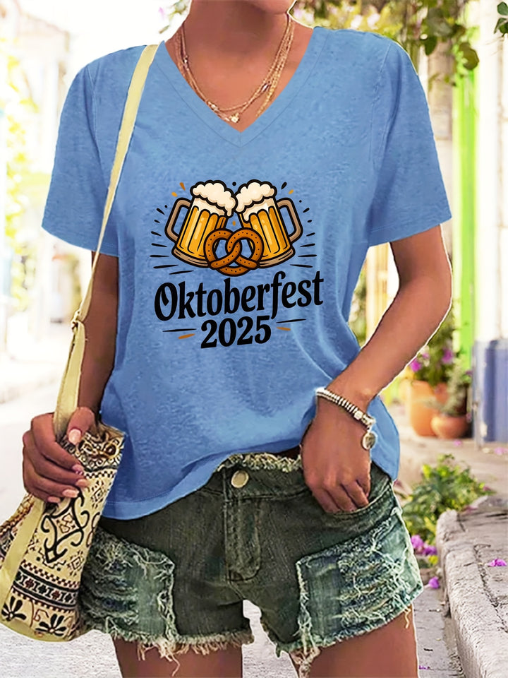 Damen Plus Size V-Ausschnitt T-Shirt mit Grafikprint – Anneliese Oktoberfest 2025
