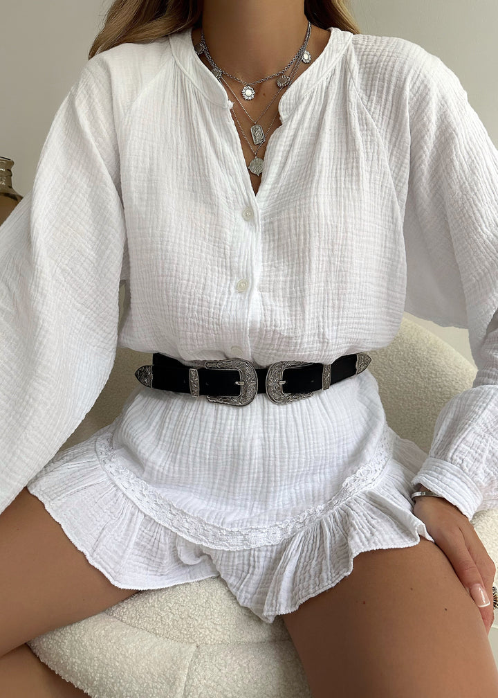 Leichtes Baumwollset mit Bluse & Rüschenshort – Leora