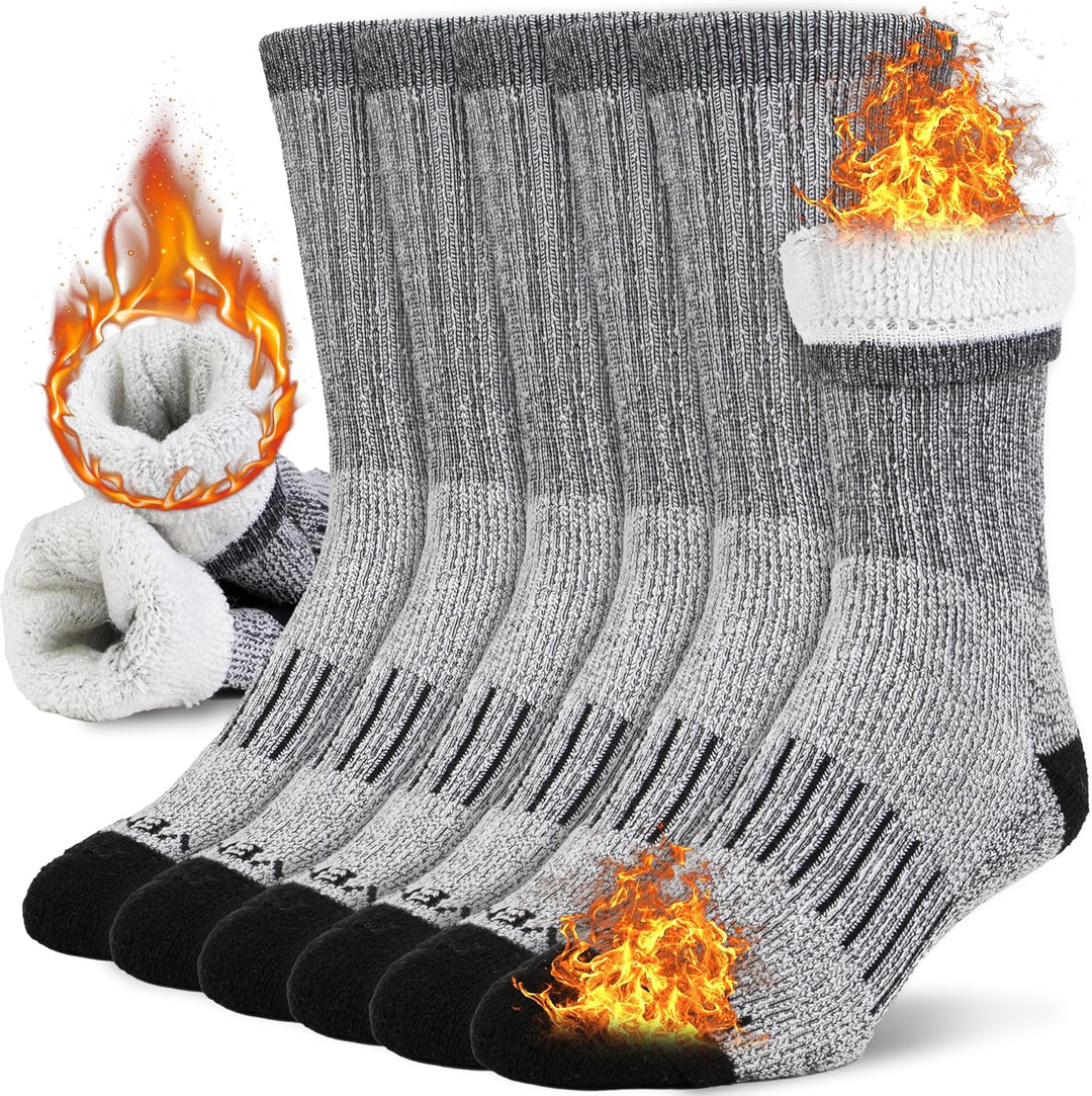 Graue Thermosocken, 6er-Pack, warm, atmungsaktiv, ideal für kalte Wintertage.