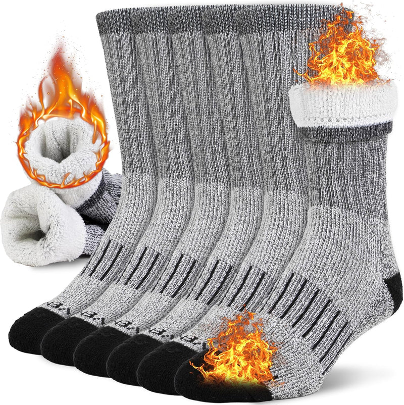 Graue Thermosocken, 6er-Pack, warm, atmungsaktiv, ideal für kalte Wintertage.