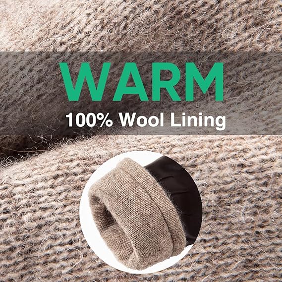 Warme Handschuhe mit 100% Wollfutter, beige, gestrickt, wintertauglich, isolierend.