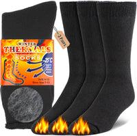 Drei Paar schwarze Thermosocken für Herren, warm, winterfest, Größe 39-46, ideal für kalte Tage.