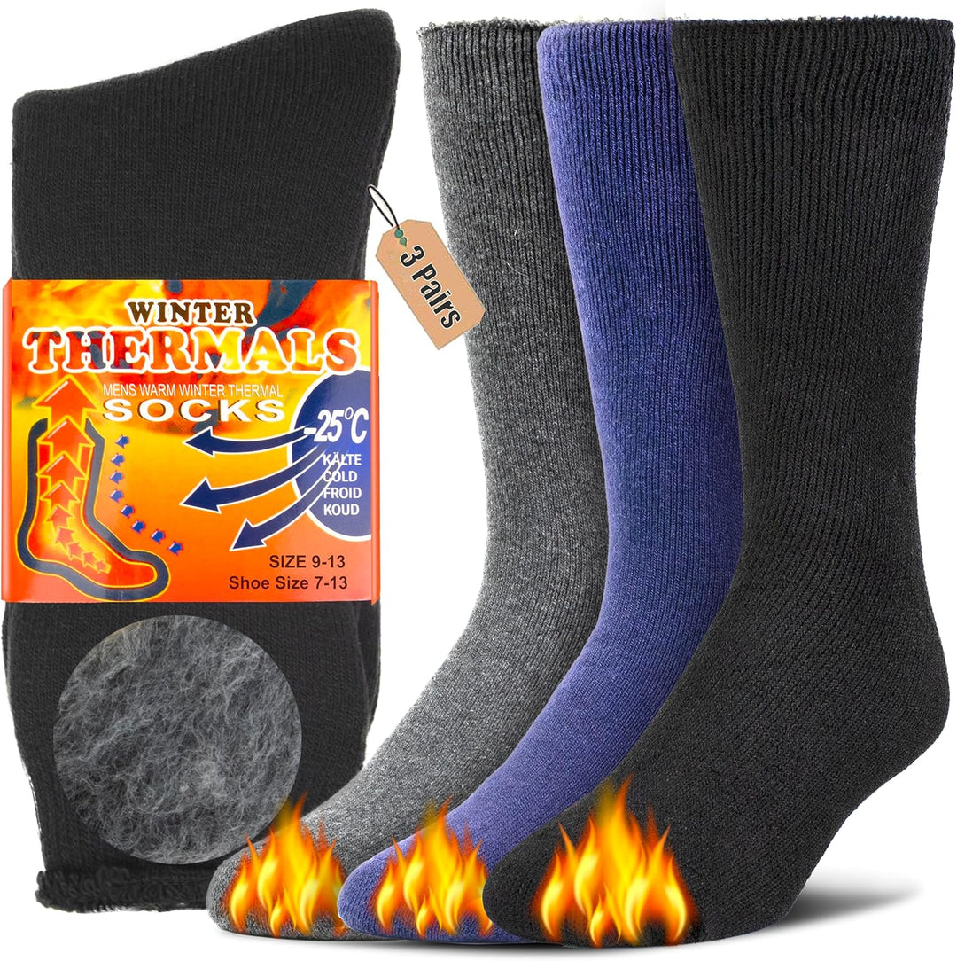 3 Paar Thermosocken Herren, warm, schwarz, grau, blau, Winter, Größe 39-46, 25°C Schutz.
