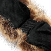 Schwarzer Samt-Stirnband mit braunem Kunstfellbesatz, modisches Winteraccessoire.