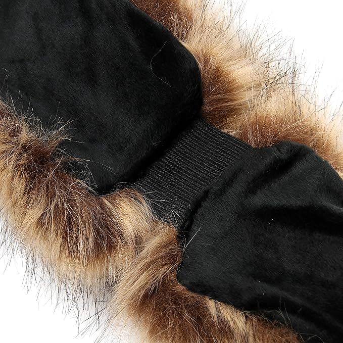 Schwarzer Samt-Stirnband mit braunem Kunstfellbesatz, modisches Winteraccessoire.