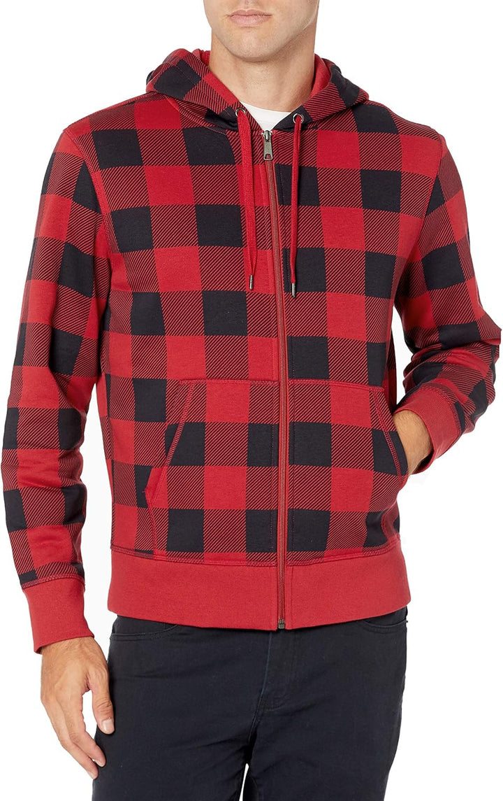 Roter kariert Hoodie Herren, Reißverschluss, Baumwolle, Freizeitmode, Herbstbekleidung