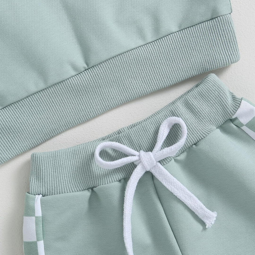 Grüner Kinder-Sportanzug, Baumwolle, elastischer Bund, Kordelzug, bequem, modisch