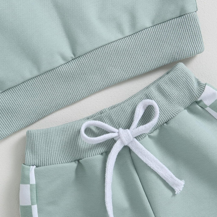 Grüner Kinder-Sportanzug, Baumwolle, elastischer Bund, Kordelzug, bequem, modisch