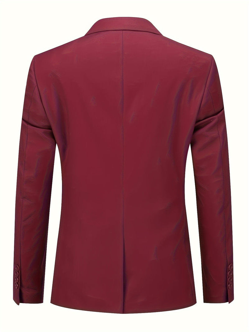 Roter Herrenblazer aus Baumwolle, Rückansicht, elegantes Design, modische Herrenbekleidung.