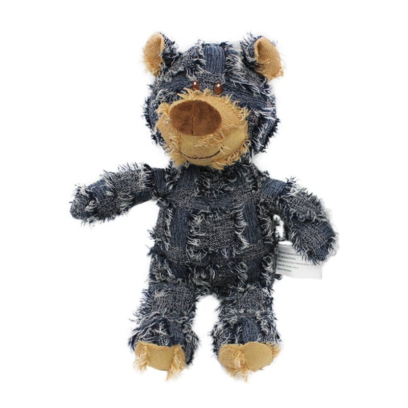 Plüschbär aus Jeansstoff, blau, zottelig, Kuscheltier, Kinder, Geschenk, Spielzeug.