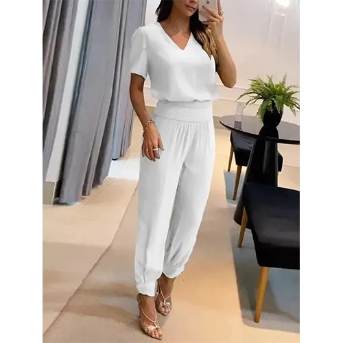 Trendiger Damen Jumpsuit mit Kurzarm & weitem Bein – Alina