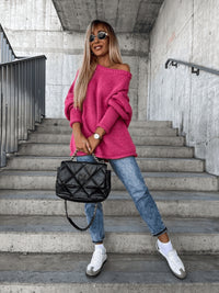 Locker gestrickter Damen Pullover mit Off-Shoulder Design – Amira