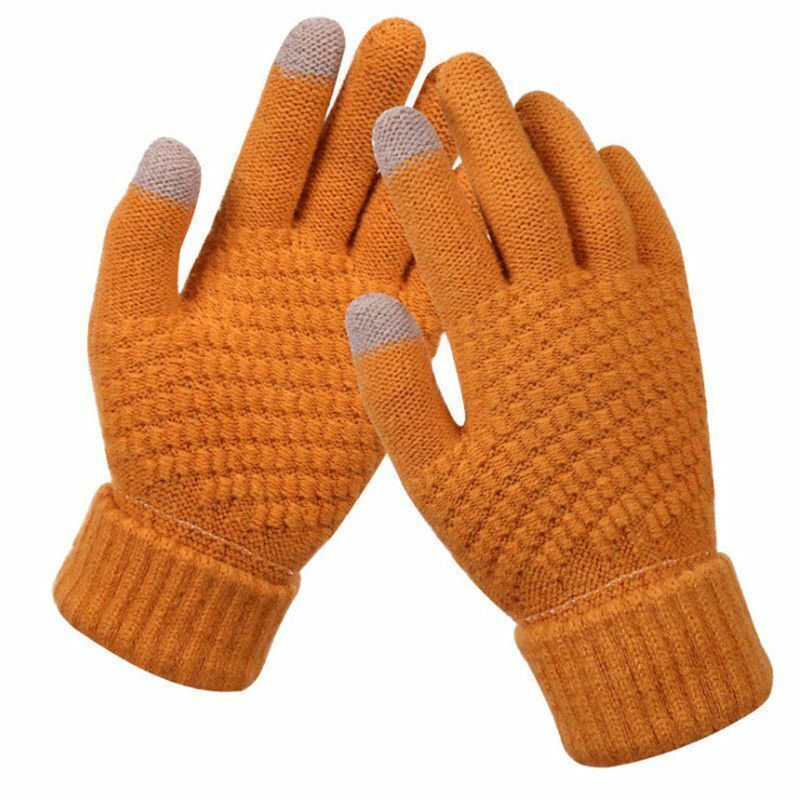 Orange gestrickte Touchscreen-Handschuhe, rutschfest, warm, für Winter, Unisex.