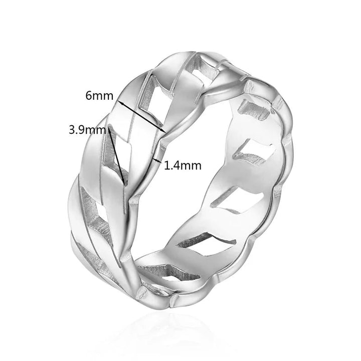 Silberner geflochtener Ring, 6mm breit, Schmuck, modisch, Damenaccessoire, elegantes Design.