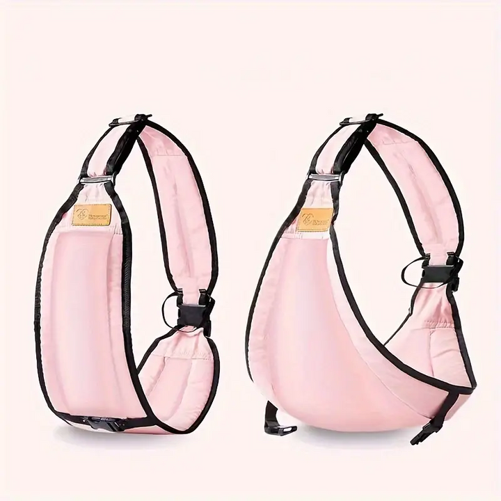 Rosa Babytrage aus Stoff, ergonomisch, verstellbar, für Neugeborene und Kleinkinder.