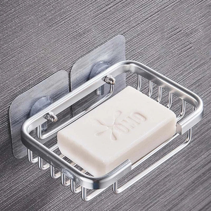 Wandmontierte Seifenschale aus Edelstahl mit Saugnäpfen, rechteckig, für Badezimmer.