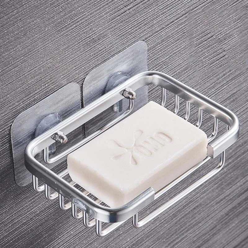 Wandmontierte Seifenschale aus Edelstahl mit Saugnäpfen, rechteckig, für Badezimmer.