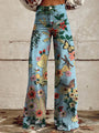 Damen-Jeans mit Blumenmuster, Schmetterlingen, Weitbeinform, Blau, Boho-Stil, Baumwolle