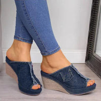 Damen Denim-Sandalen mit Keilabsatz – Elisabetta