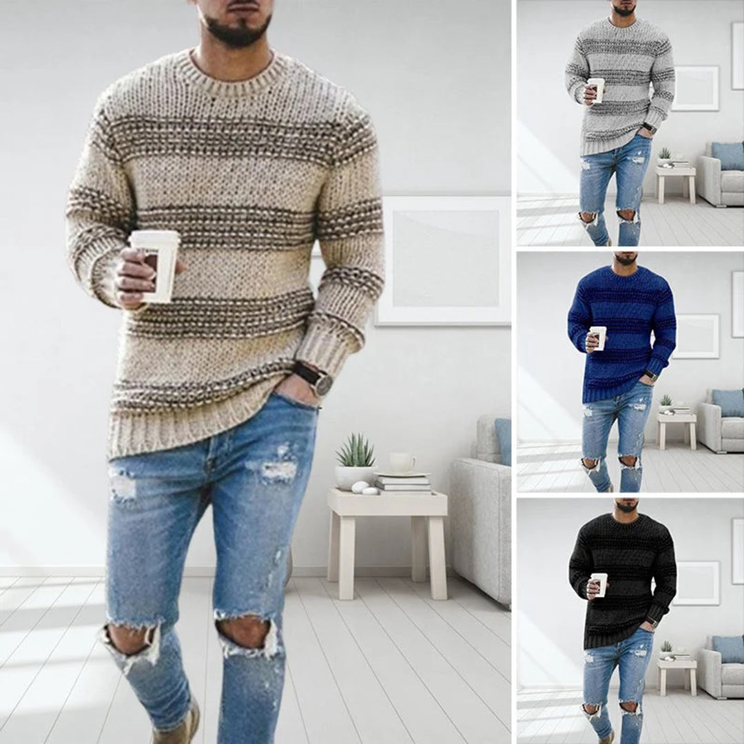 Männer Strickpullover, beige, grau, blau, schwarz, lässig, modisch, Wintermode, gemütlich.