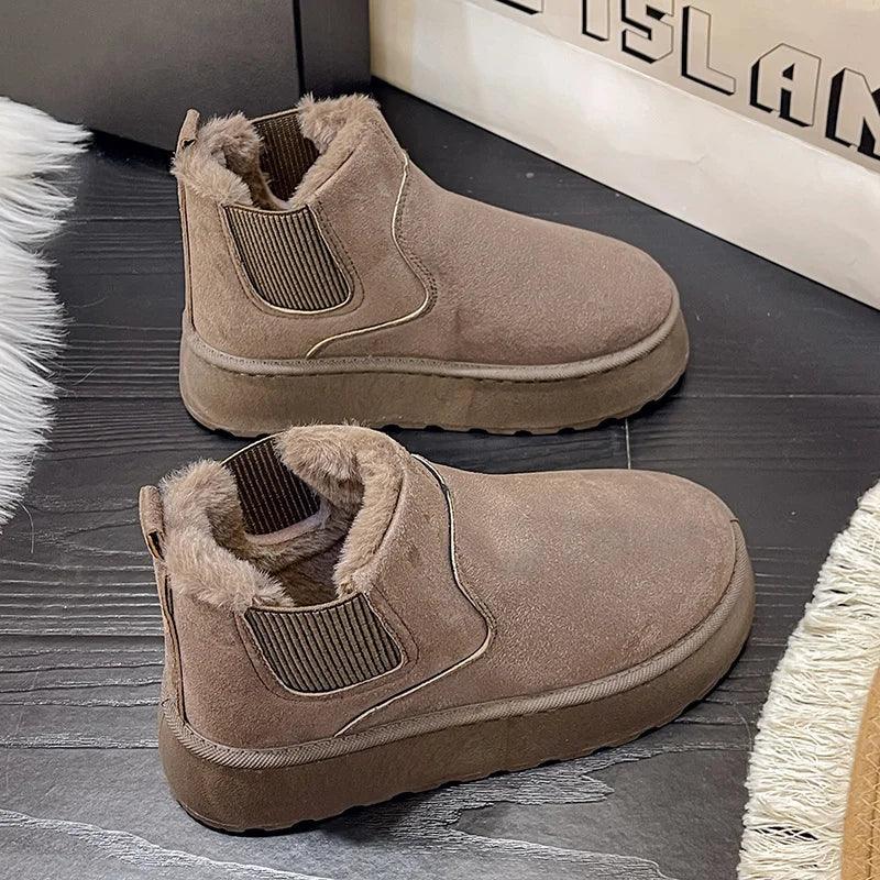 Braune Damen-Winterstiefel, gefüttert, rutschfest, bequem, modisch, Ankle Boots.