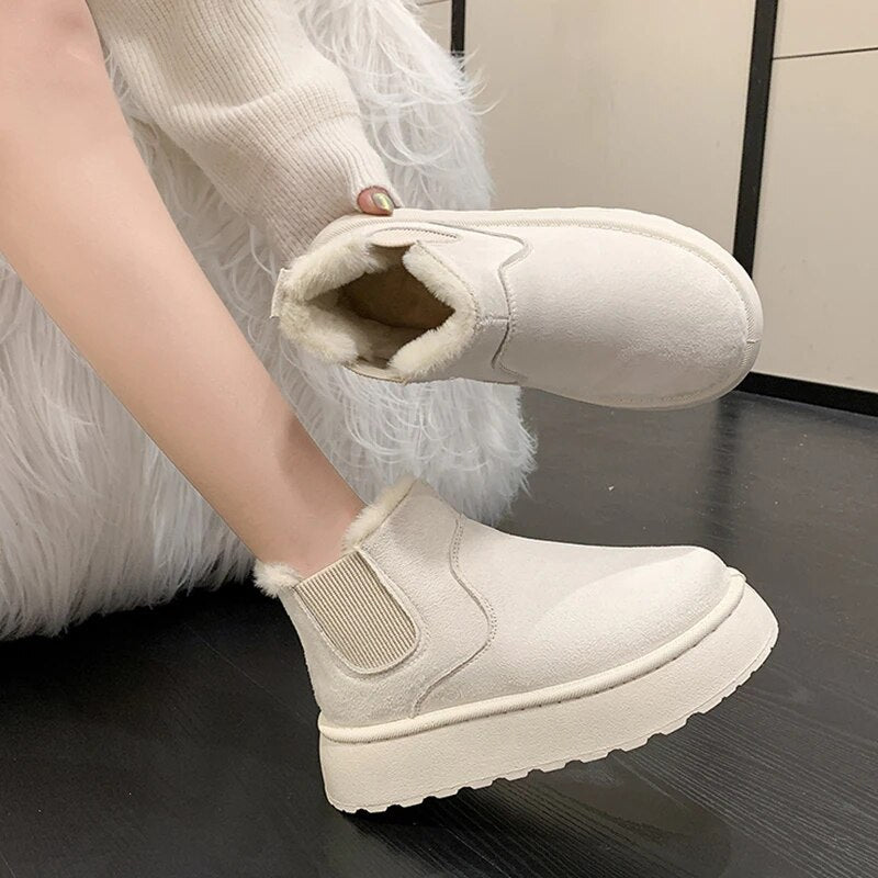 Beige Ankle Boots mit Fellfutter, warm und bequem, Damenmode, Luca Norelli.