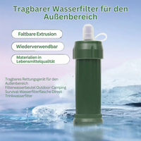 Tragbarer Wasserfilter grün, faltbar, wiederverwendbar, Outdoor-Camping, Lebensmittelsicherheit.