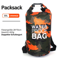 Wasserdichter Packsack, orange Camouflage, 30L, doppelte Schultergurte, Outdoor-Tasche.