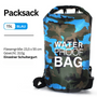 Wasserdichter Packsack 15L, blau, Camouflage-Design, einzelner Schultergurt, 23,5x55 cm.