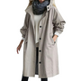 Damen Trenchcoat mit Kapuze, winddicht, beige, Knöpfe, Herbstmode, lässig, elegant.