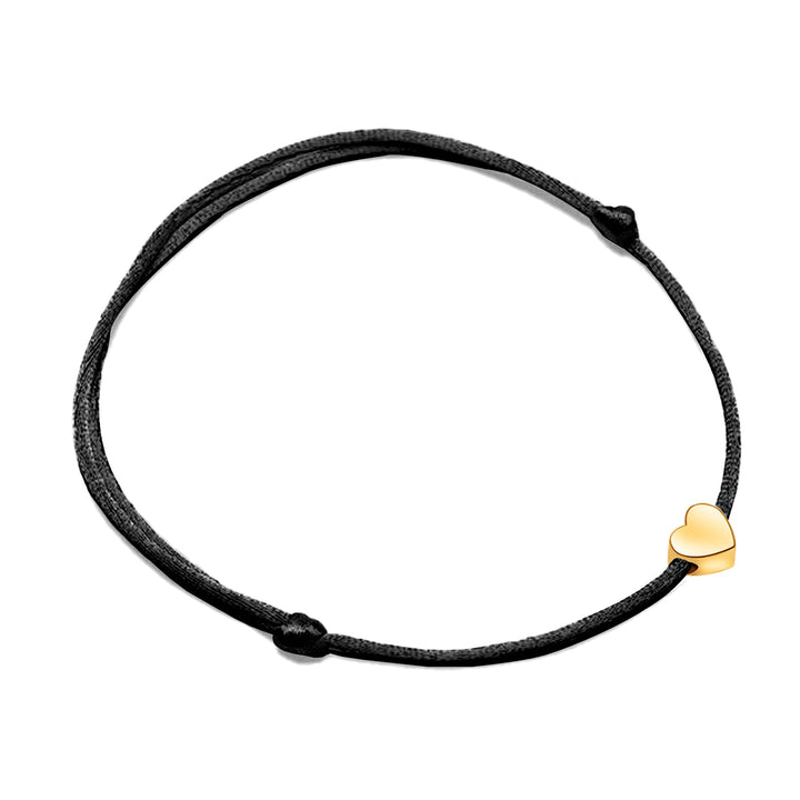 Schwarzes Armband mit goldenem Herzanhänger, verstellbar, modisches Schmuckstück.