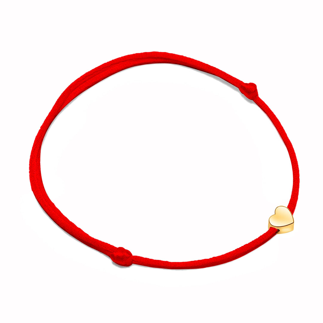 Rotes Armband mit goldenem Herzanhänger, Schmuck, Damenaccessoire, modisch, Geschenkidee.