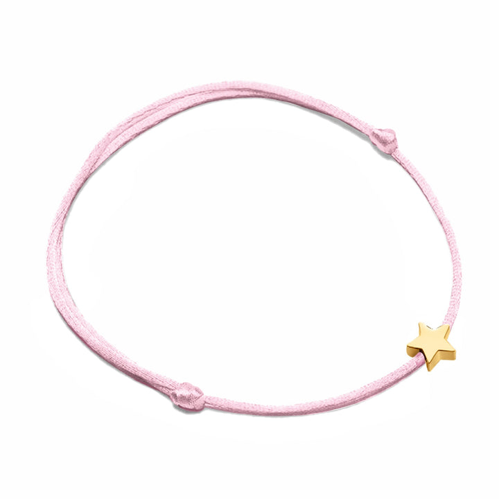 Rosa Armband mit goldfarbenem Sternanhänger, verstellbar, modisches Schmuckaccessoire.