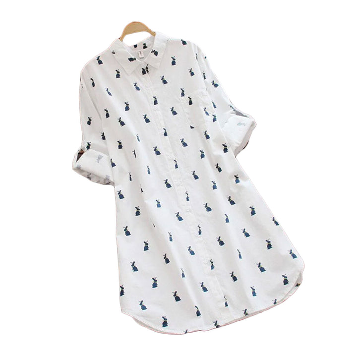 Herbstliches Shirtkleid mit Hasenprint und Reverskragen – Elina