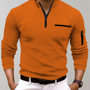 Orange Herren-Poloshirt mit Reißverschluss, Langarm, kariertes Muster, modisch, bequem.