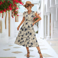 A-Linie Sommerkleid mit Puffärmeln und Farbakzent – Thalia