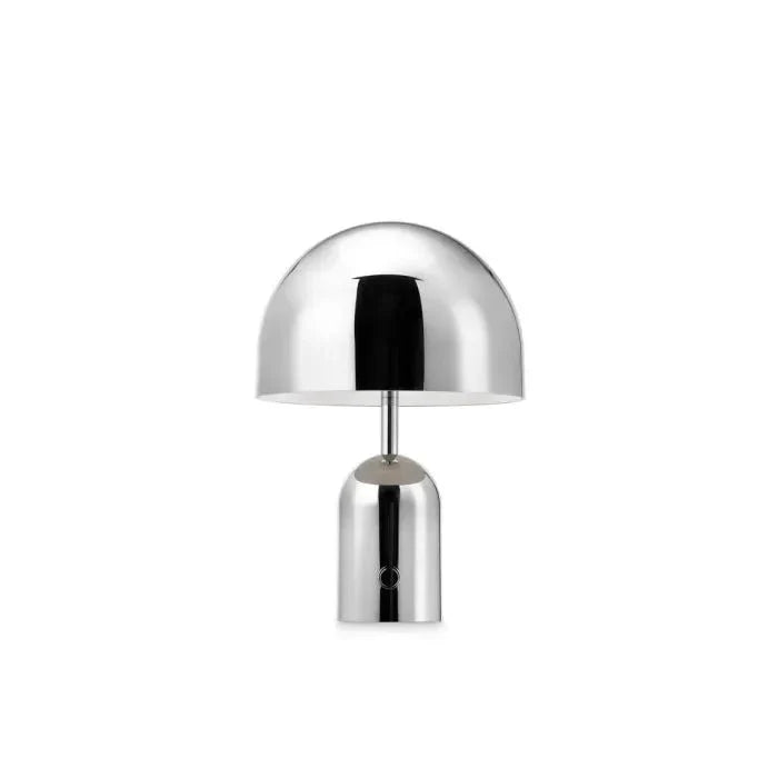 Silberne tragbare Tischlampe, modernes Design, Metall, ideal für Innenbeleuchtung.