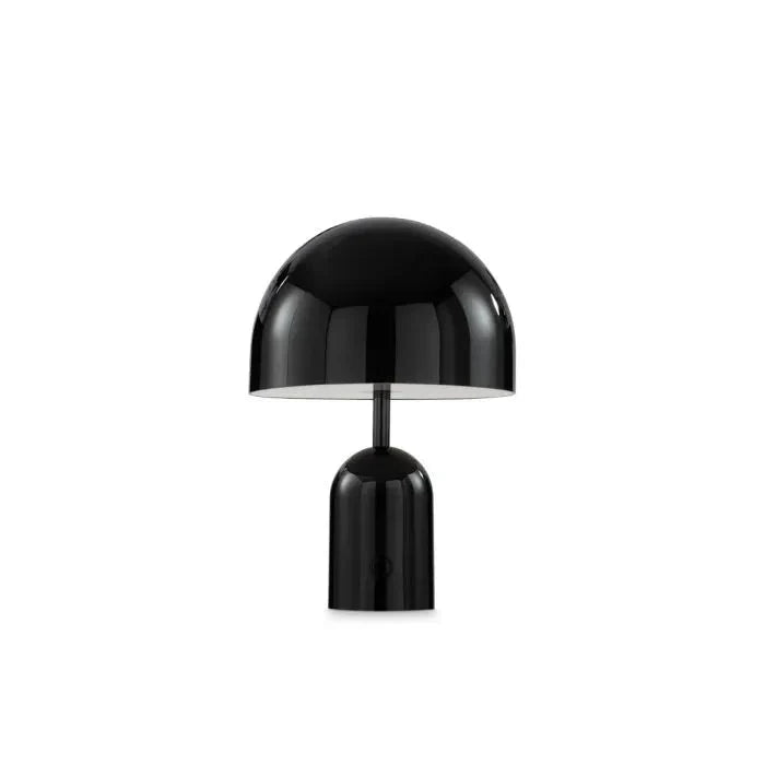 Schwarze tragbare Tischlampe, modernes Design, Metall, ideal für Innenbeleuchtung.
