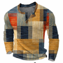 Langarmshirt Herren, Patchwork-Muster, Knopfleiste, bunt, Baumwolle, modisch, Freizeitkleidung