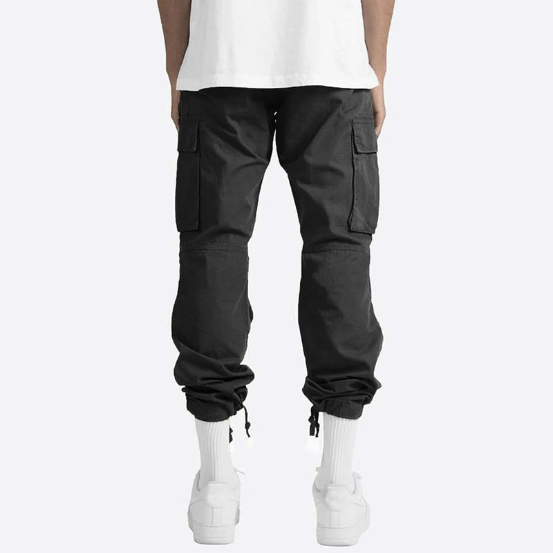 Schwarze Cargo-Hose Herren, Baumwolle, Taschen, lässig, Streetwear, Mode, Rückansicht