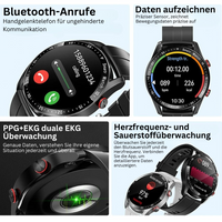 Smartwatch mit Bluetooth-Anrufen, Herzfrequenz- und Sauerstoffüberwachung, schwarz, modern.