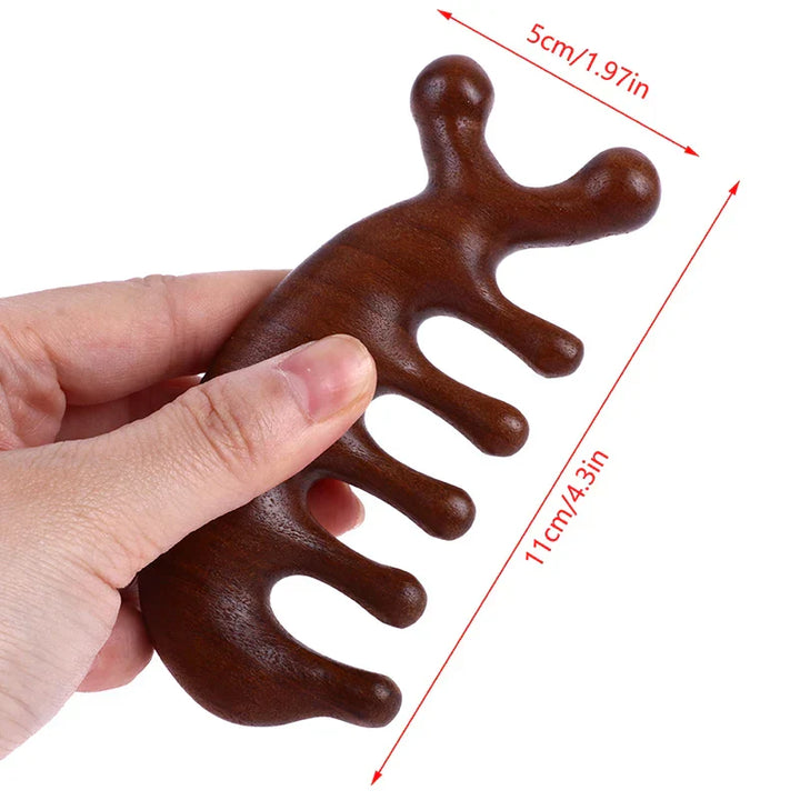 Sandelholz-Massagekamm, fünf Zinken, antistatisch, Akupunktur, Blutzirkulation, braun